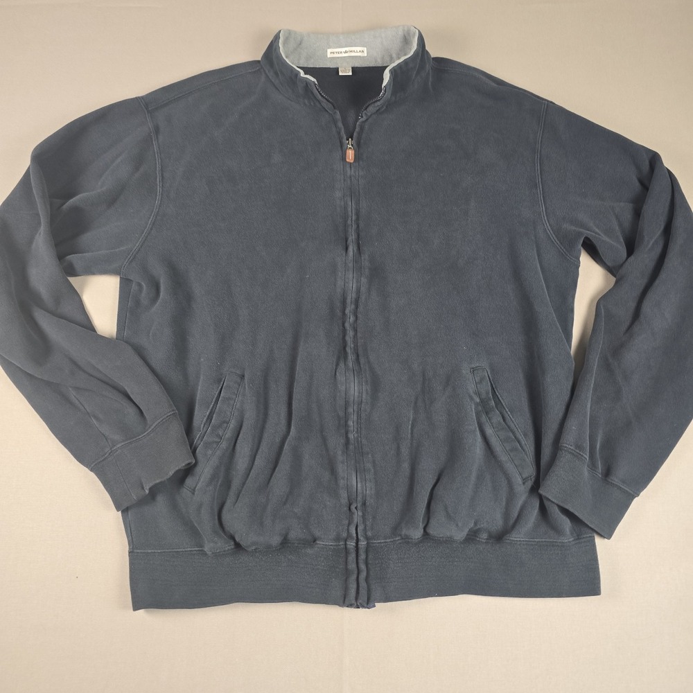 Peter Millar Men's Full Zip Fleece Jacket Charcoal Gray 100% Cotton Size L